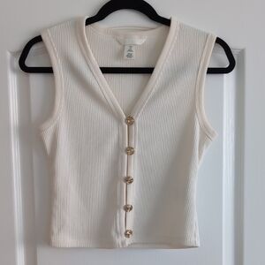 H&M Cream Sleeveless Top Gold Buttons